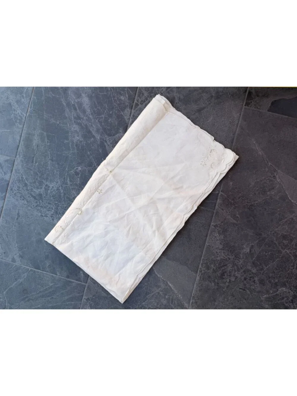 Madeira linen cotton table cloth square cream off white, floral details 44x44